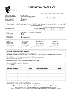 Exam 16 2017, questions - Examination Cover Page Examination Period ...