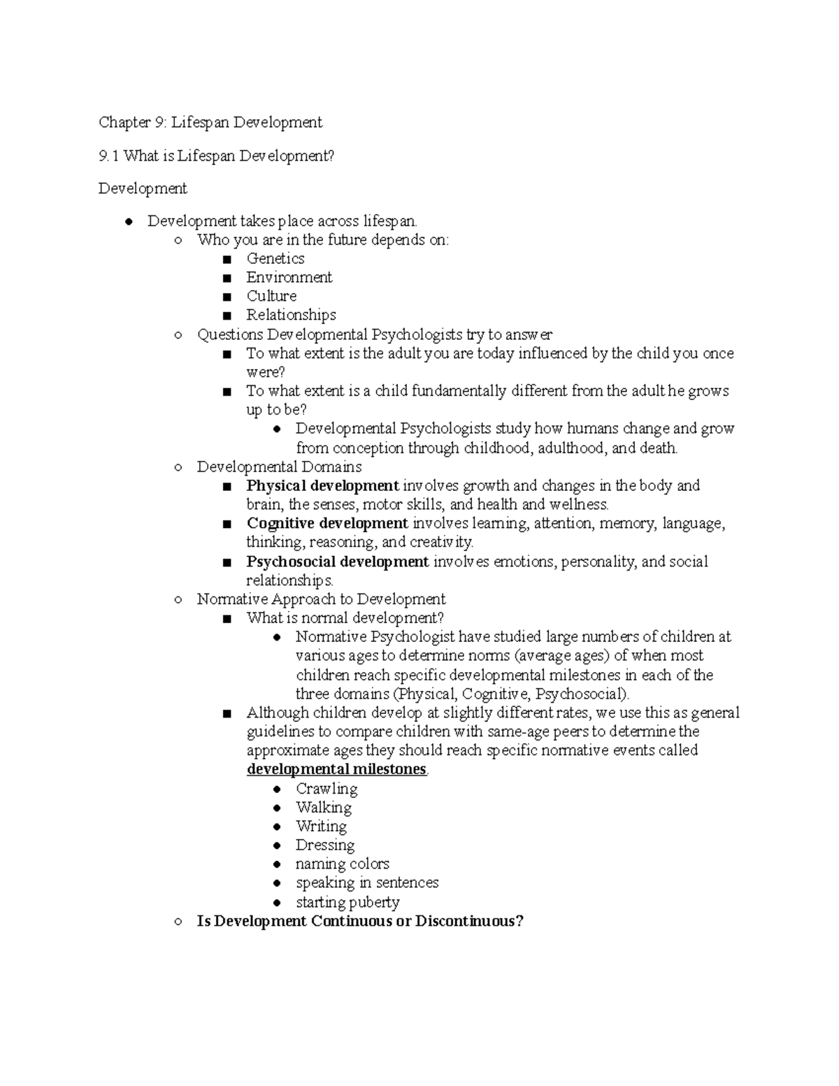 Chapter 9 Lifespan Development - Chapter 9: Lifespan Development 9 What ...