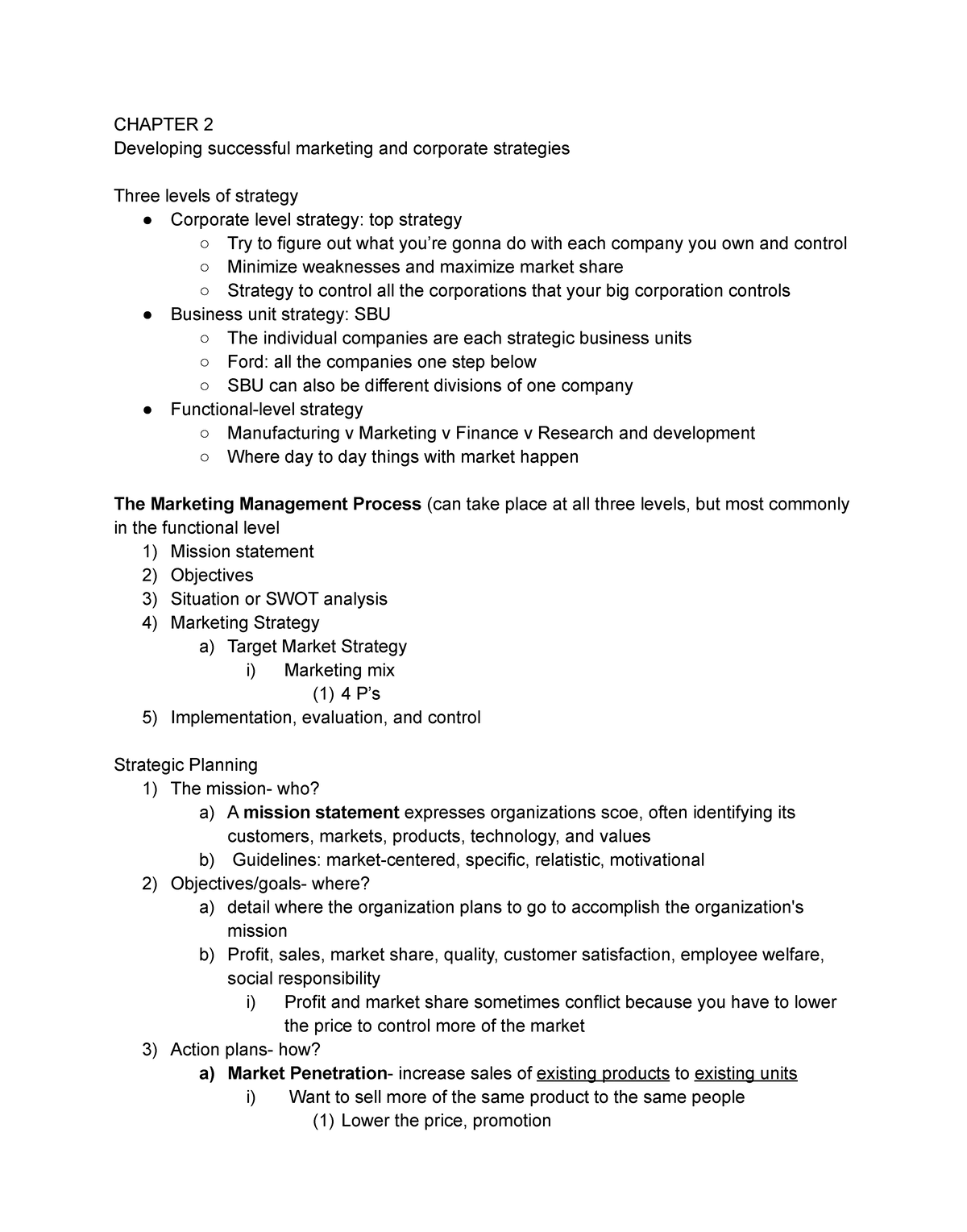 MKTG Ch 2 - Google Docs - Lecture notes 2 - CHAPTER 2 Developing ...