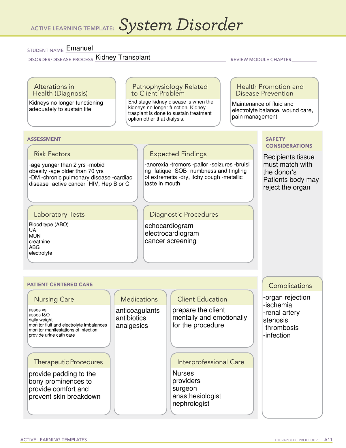 Kidney Transplant - .... - ACTIVE LEARNING TEMPLATES THERAPEUTIC ...