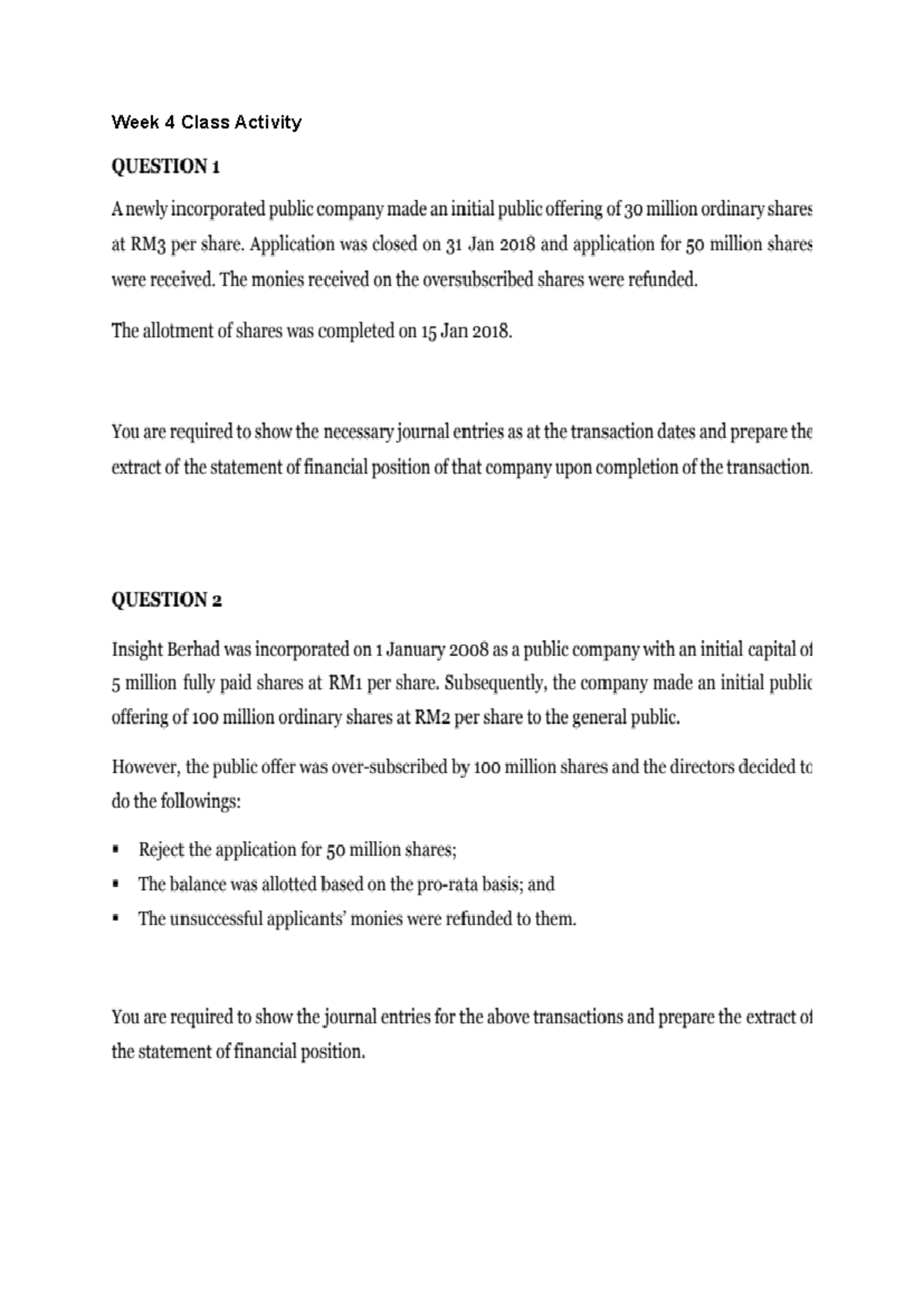 Week 4 Class Activity SHARE CAPITAL - Financial Accounting and ...