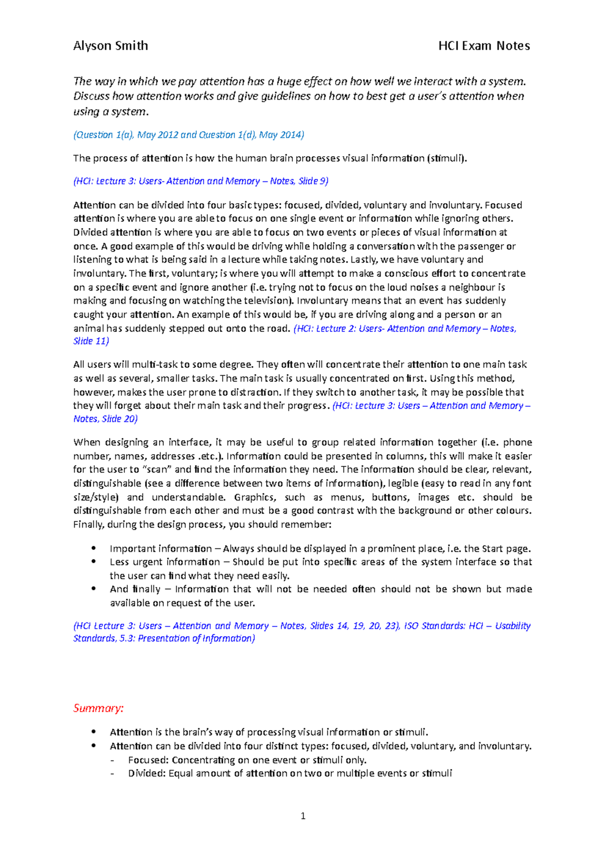 Human Computer Interaction exam notes Alyson Smith HCI Exam Notes The