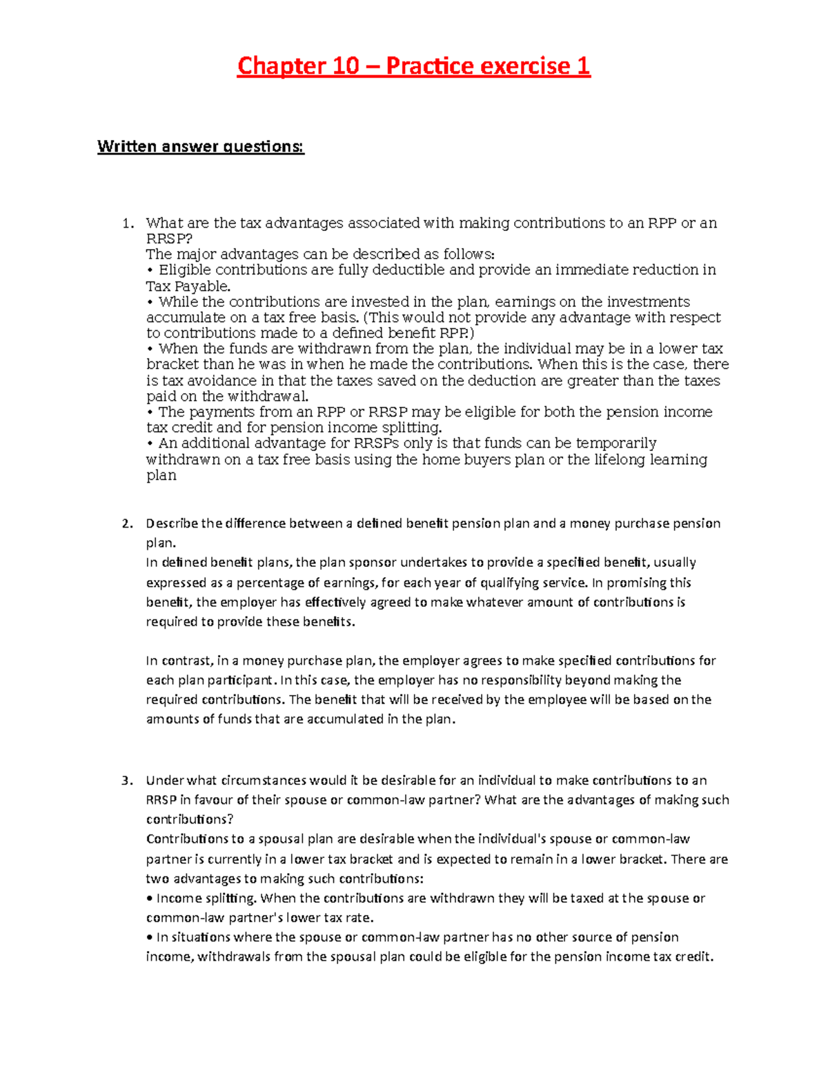 Chapter 10 - Practice Exercise 1 Sol Answers And Question - Written ...