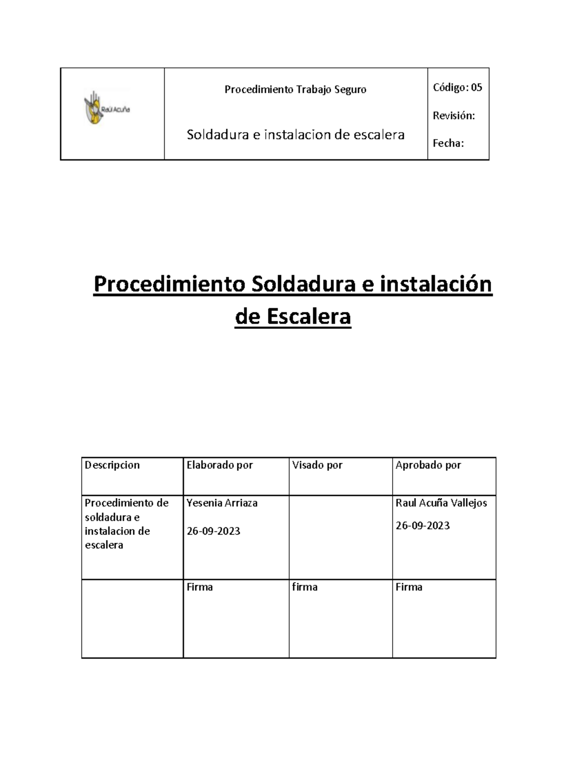 PTS- Procedimiento- Soldadura E Instalacion DE Escalera - Procedimiento ...