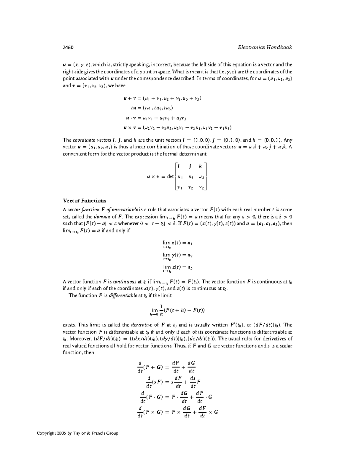 Electrical Engineering notes - 2460 Electronics Handbook u = (x, y, z ...