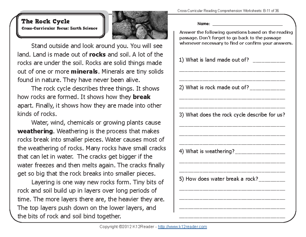 Cross-Circular Comprehension Worksheet - Cross-Curricular Focus Earth ...