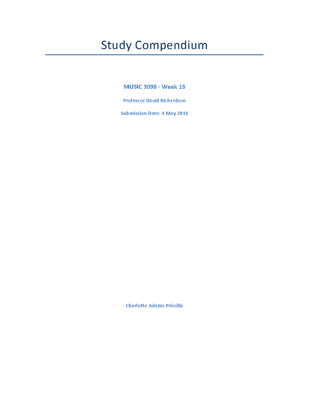 Music-3096-Study Compendium - Study Compendium MUSIC 3096 - Week 15 ...
