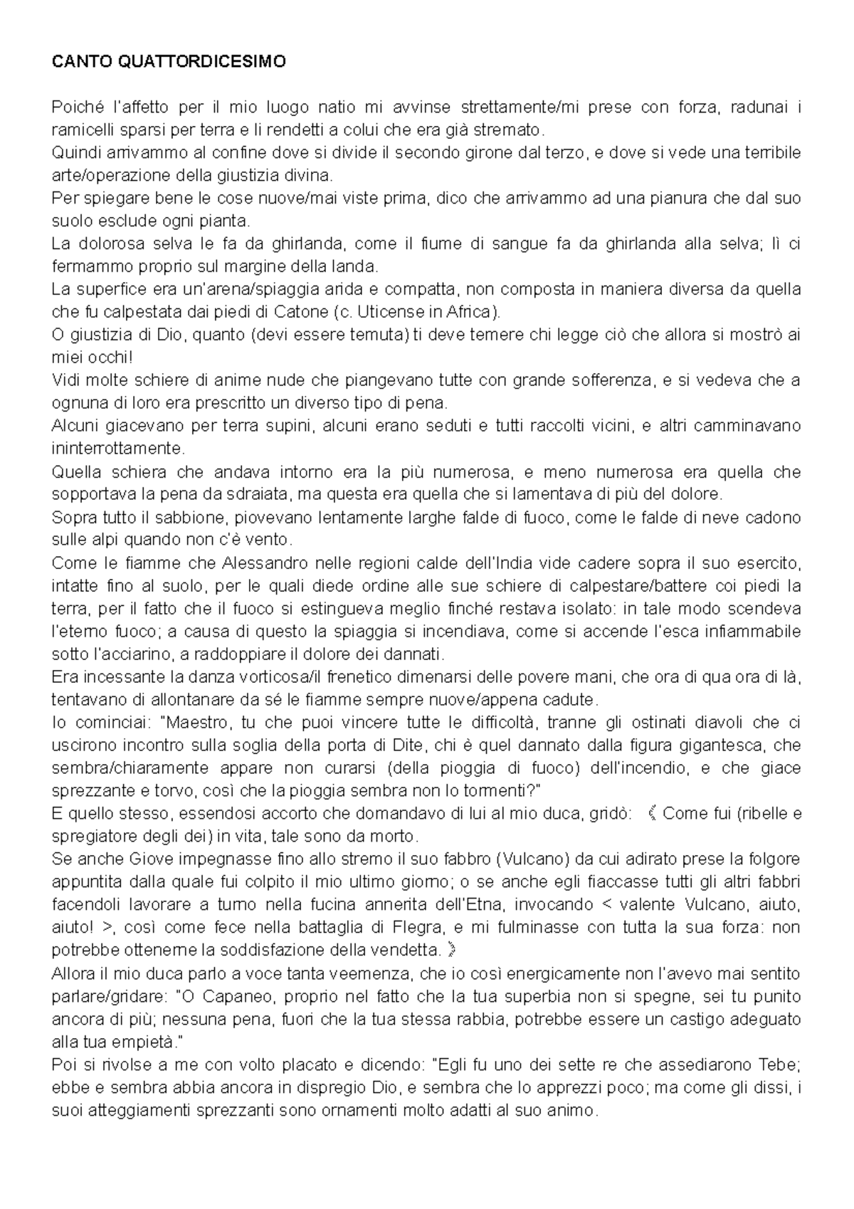 Inferno Parafrasi Canto 14 Divina Commedia CANTO QUATTORDICESIMO