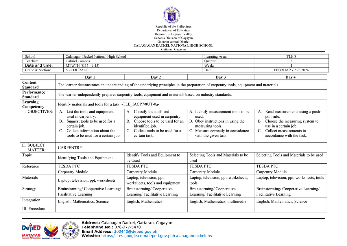 Weekly- Learning-PLAN-Q3 WEEK1-CARP8 Courage - Republic of the ...