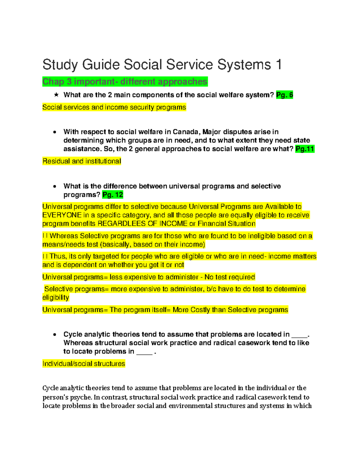 Study Guide SSS1 - Midterm Review - Study Guide Social Service Systems ...