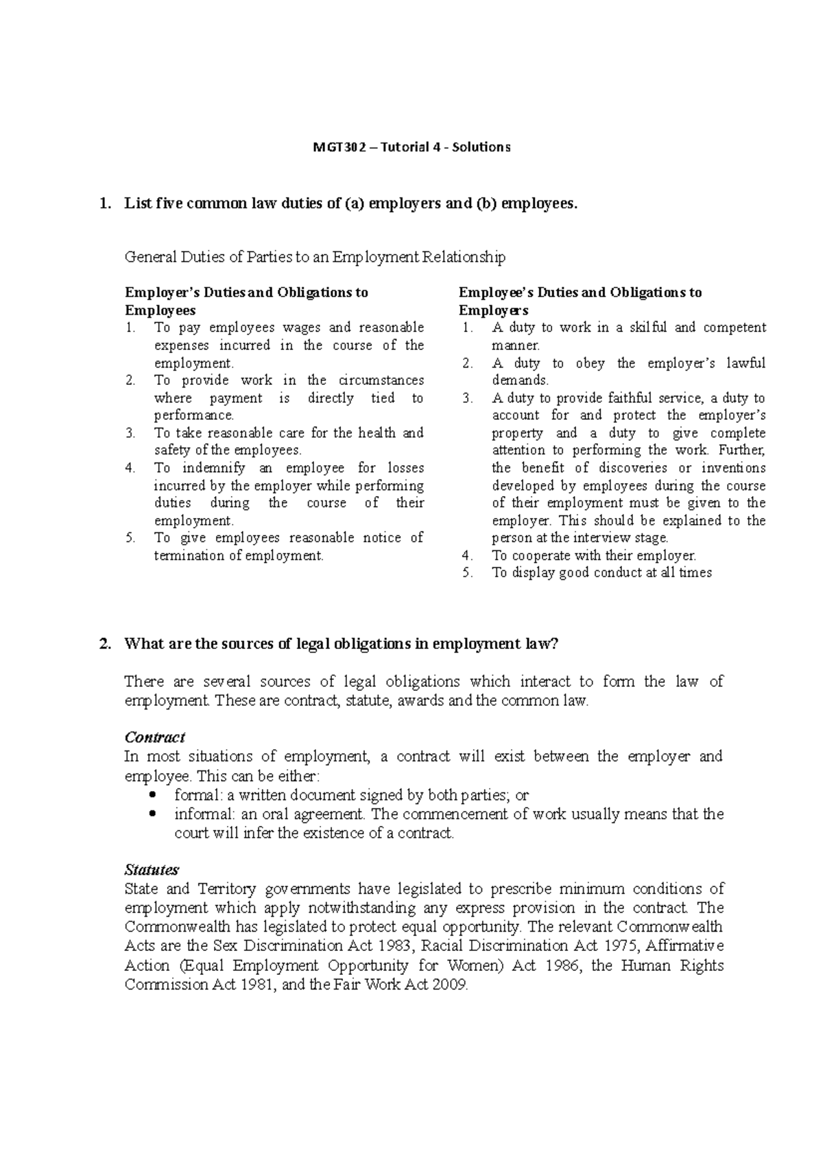 What Are Common Law Duties Of An Employee