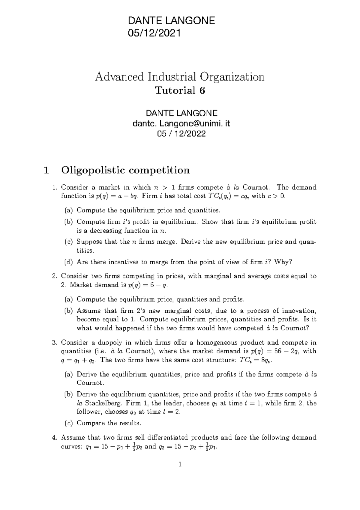 AIO Tutorial 6 sol - assignment 6 solutions - Advanced Industrial ...