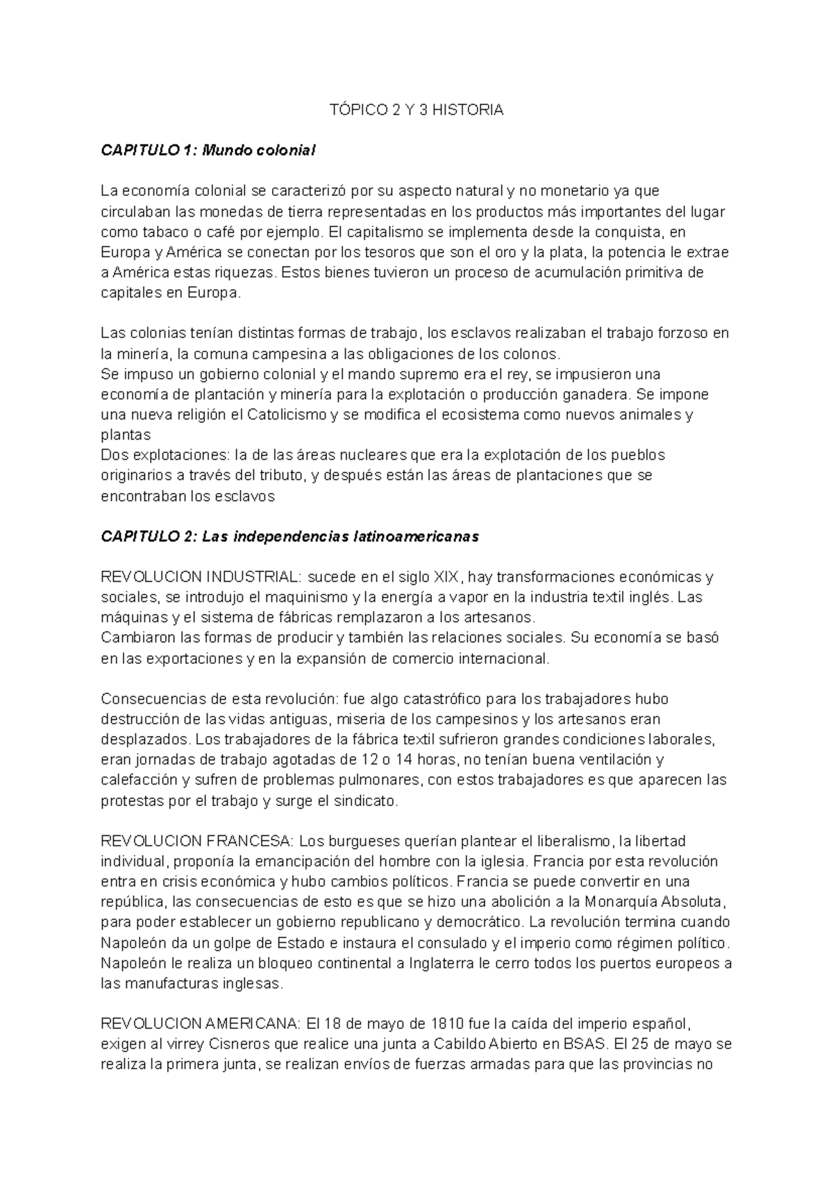 Historia. Topico 1 y 2 - Los dos tópicos resumidos - TÓPICO 2 Y 3 ...