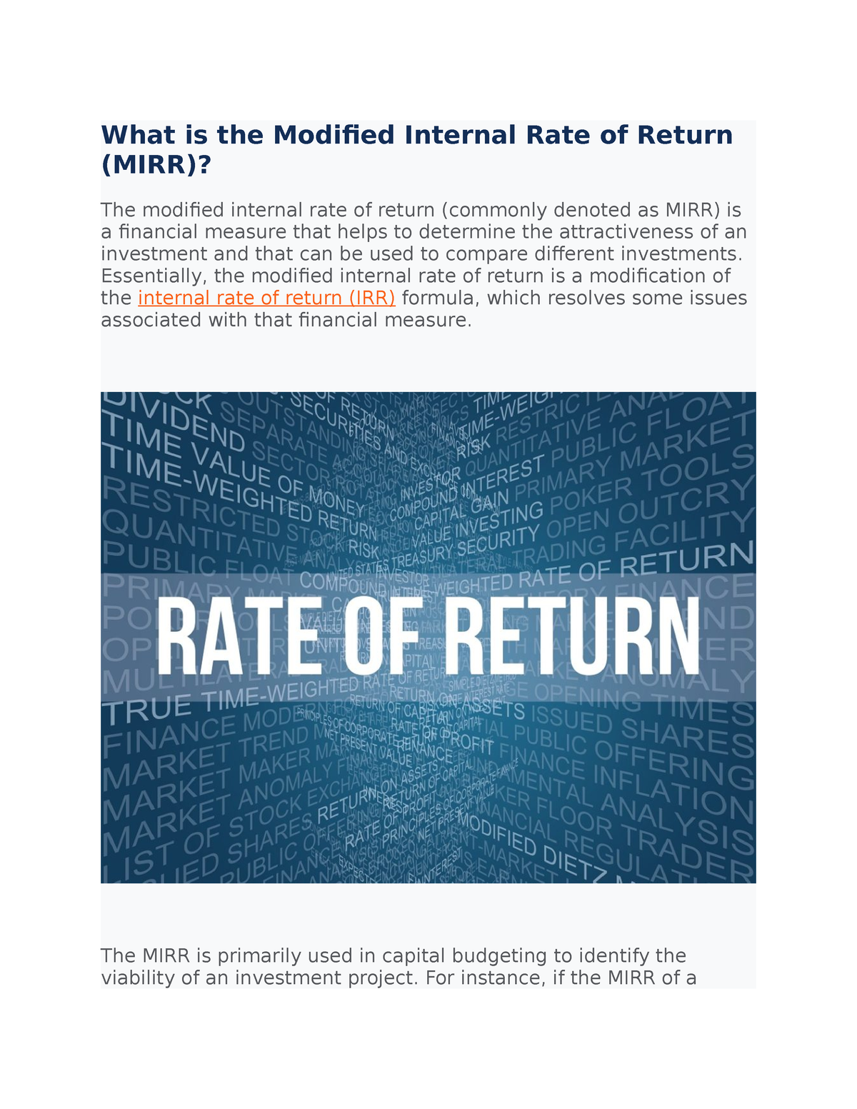 MIRR - What is the Modified Internal Rate of Return (MIRR ...