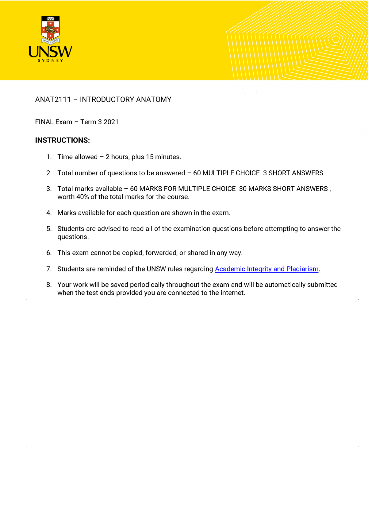 Inspera - UNSW Coversheet ANAT2111 Inspera - UNSW Coversheet - ANAT2111 ...