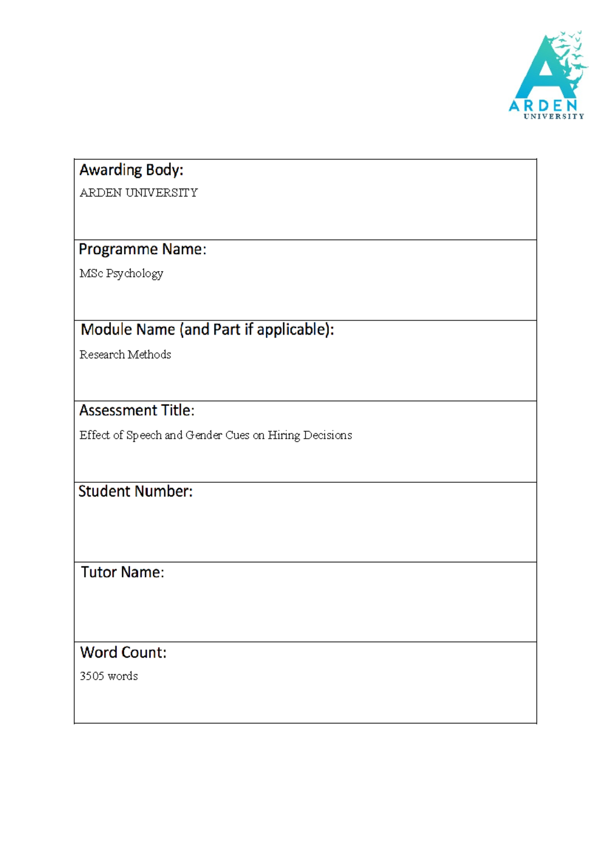 RM Report Final - Practical materials - ARDEN UNIVERSITY MSc Psychology ...