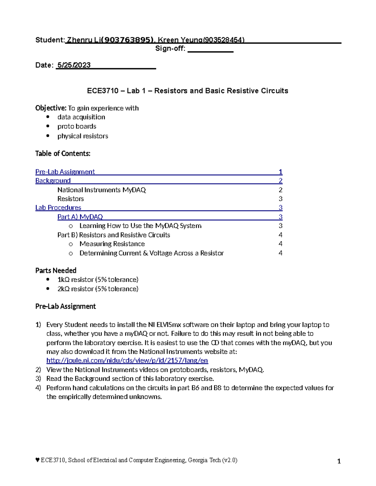 Lab1 ECE3710 lab1 ECE3710, School of Electrical and Computer Engineering, Tech (v2