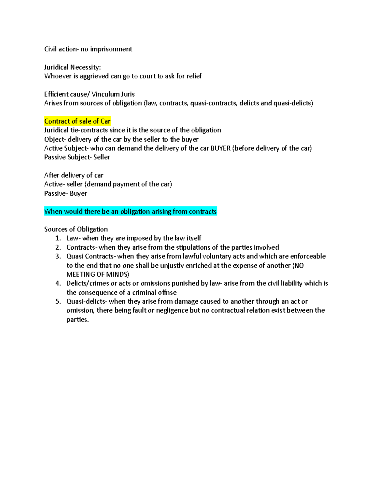 New notes - law - Civil action- no imprisonment Juridical Necessity ...