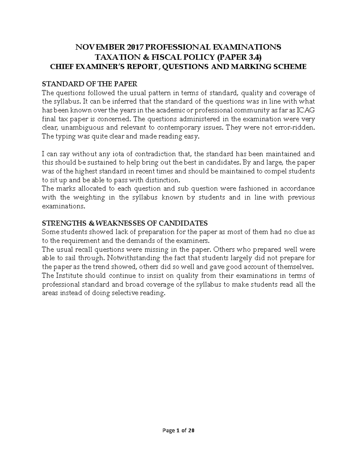 Taxation Fiscal Policy Paper 3 - NOVEMBER 2017 PROFESSIONAL ...