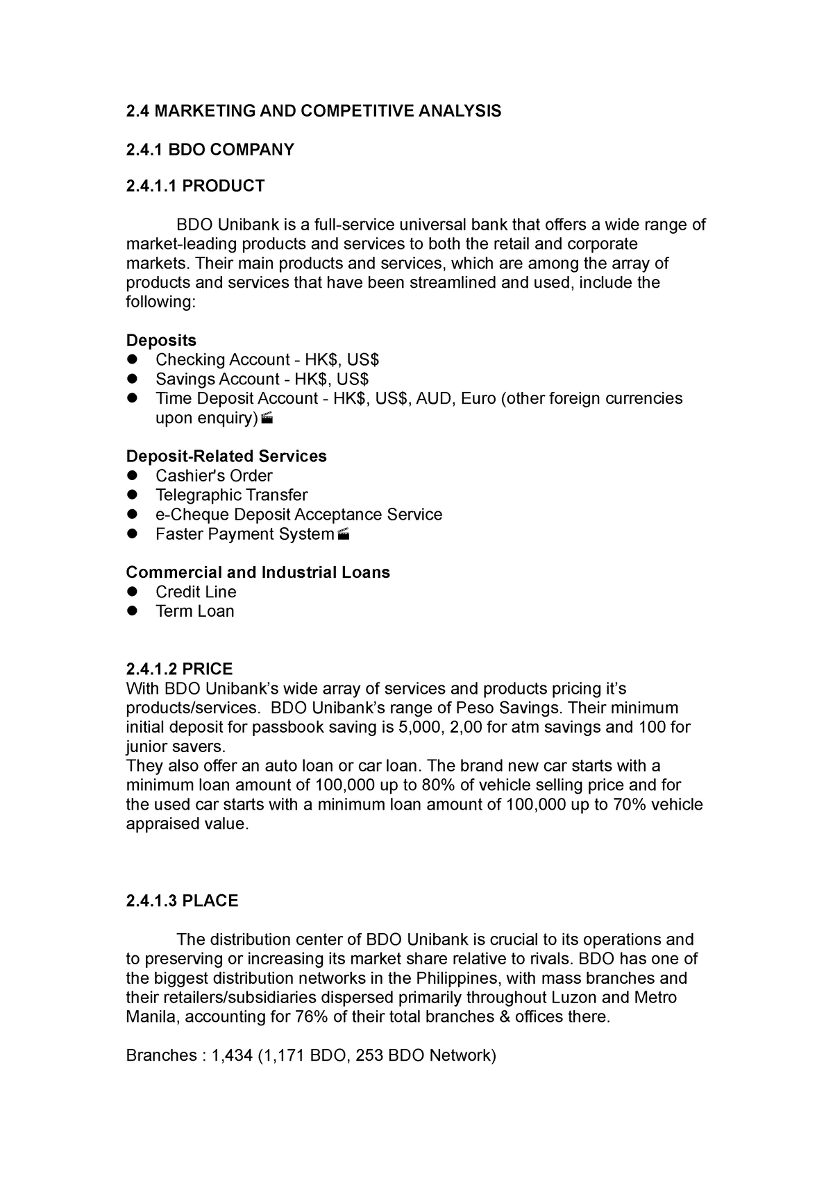 Marketing And Competitive Analysis (BDO, BPI, RCBC) - 2 MARKETING AND ...