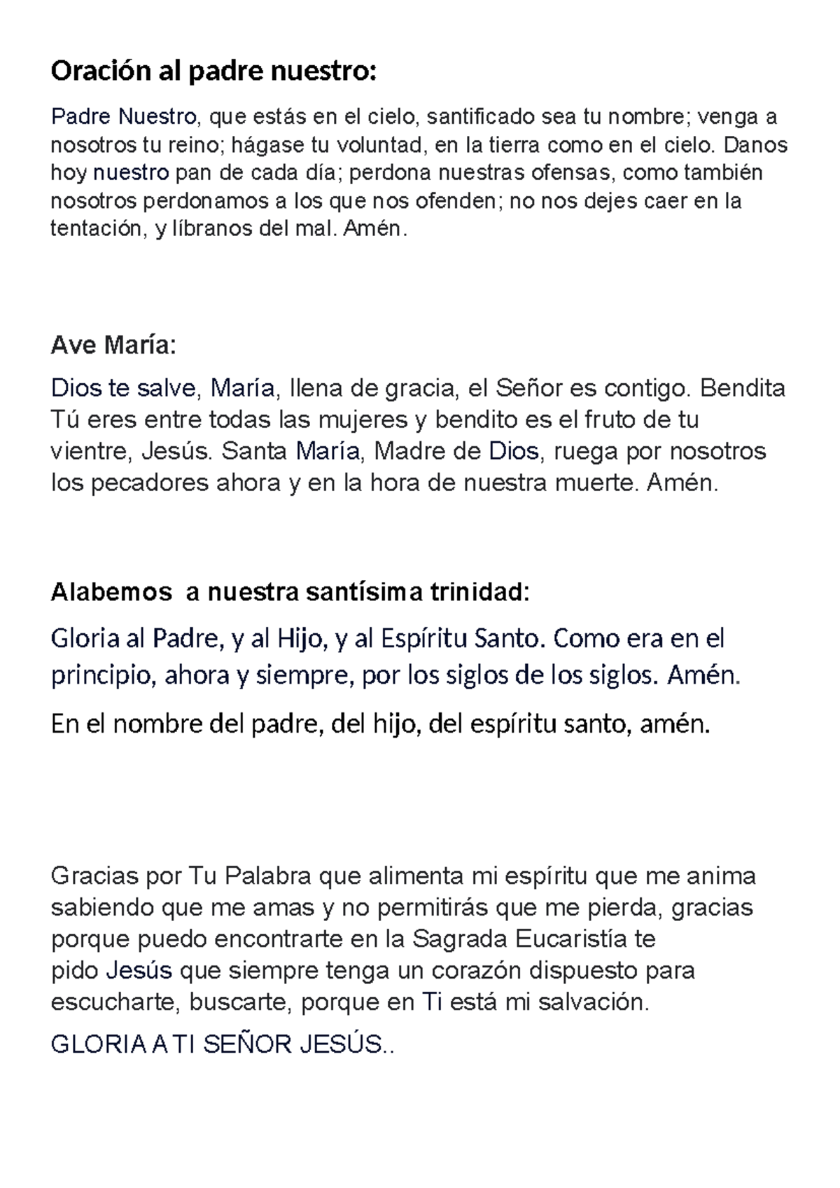 Oración al padre nuestro - Oración al padre nuestro: Padre Nuestro, que ...