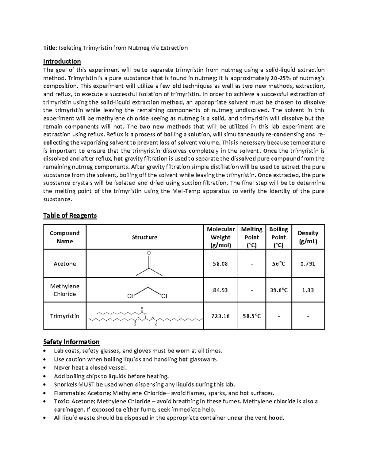 Experiment 3 Solid/Liquid Extraction Lab Title Isolating