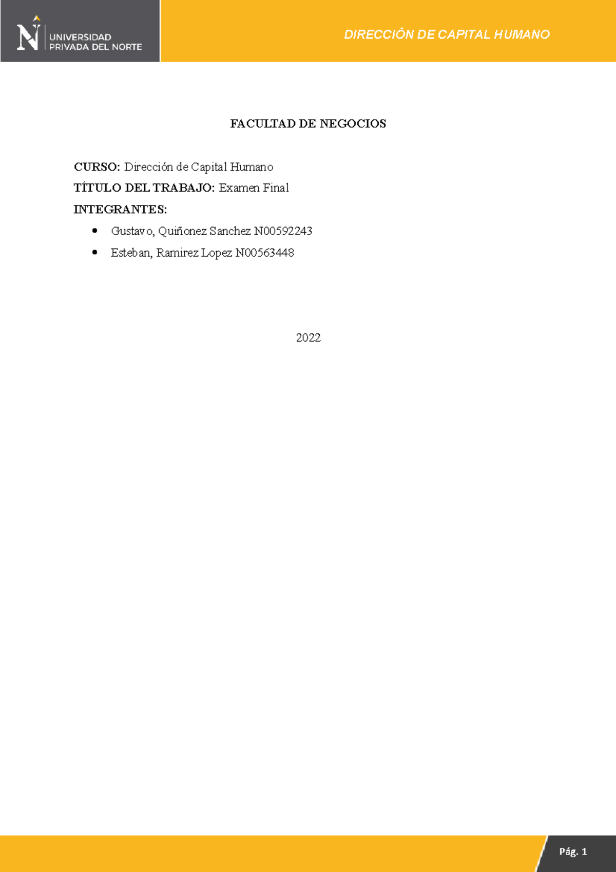 EF Dirección de capital humano - FACULTAD DE NEGOCIOS CURSO: Dirección