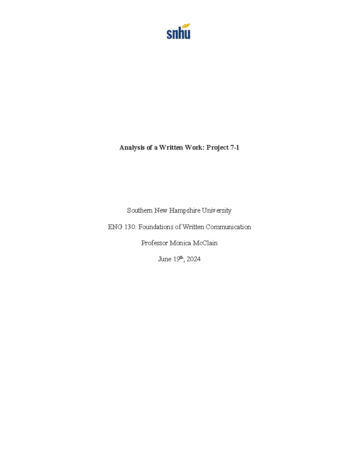 ENG 130 Written Work 7-1 \ - Analysis of a Written Work: Project 7 ...