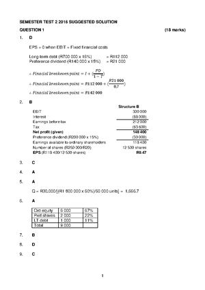2021 Semester test 1 Question 1 and 2 Suggested solution - FBS 320 ...