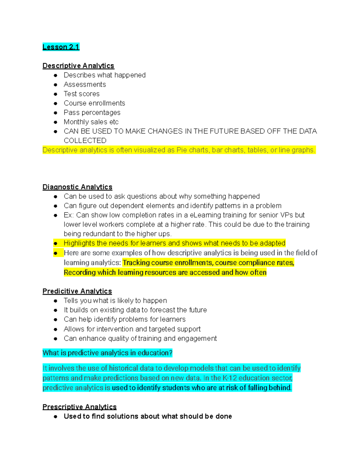 D293 Assessments notes - Lesson 2. Descriptive Analytics Describes what ...