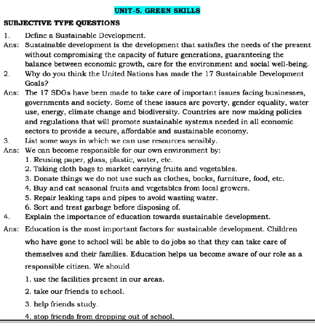 Part B unit 5 Green Skills Subjective Type Questions - SUBJECTIVE TYPE ...