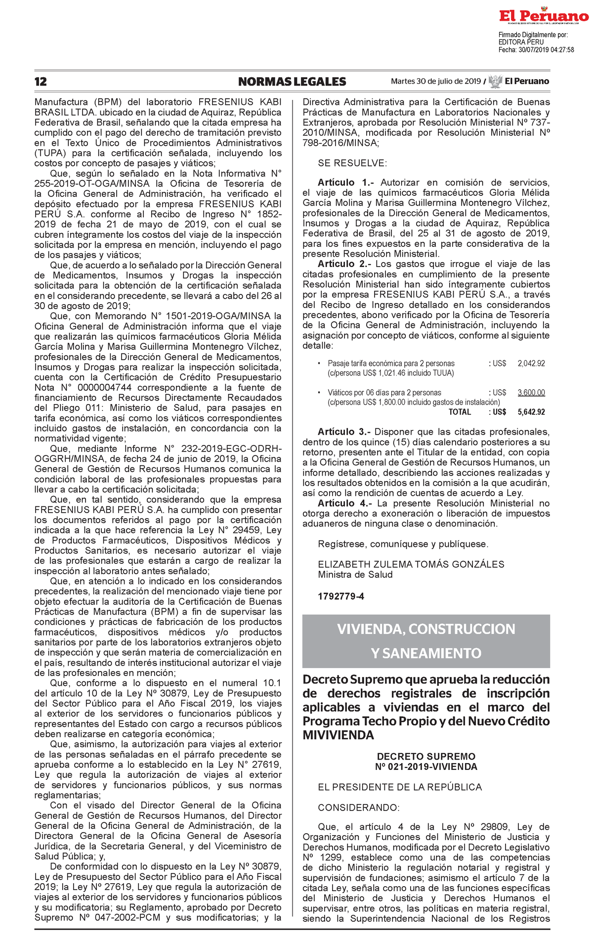 Decreto Supremo Que Aprueba La Reduccion De Derechos Registr Decreto ...