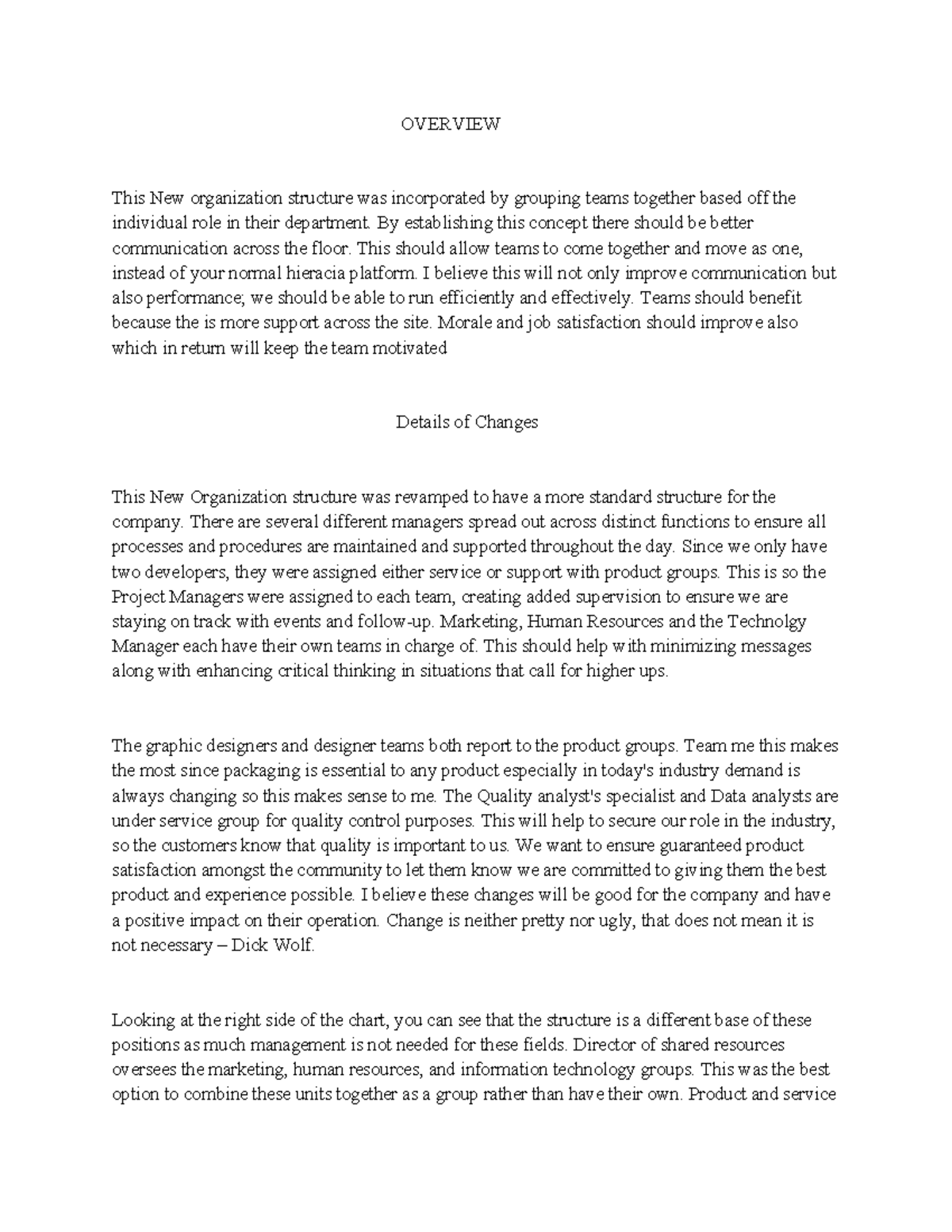 Bus 210 Module 6 Overview This New Organization Structure Was