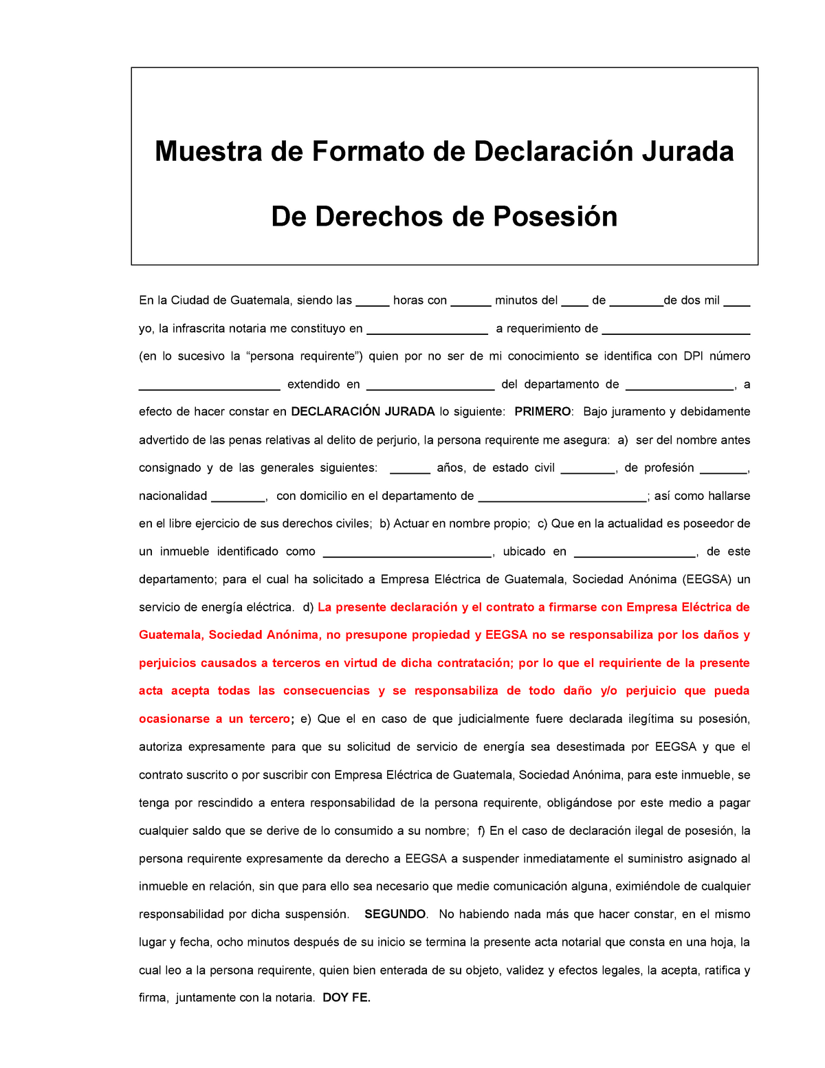 Formato De Constancia De Posesion Ejidal Pdf Word Mod