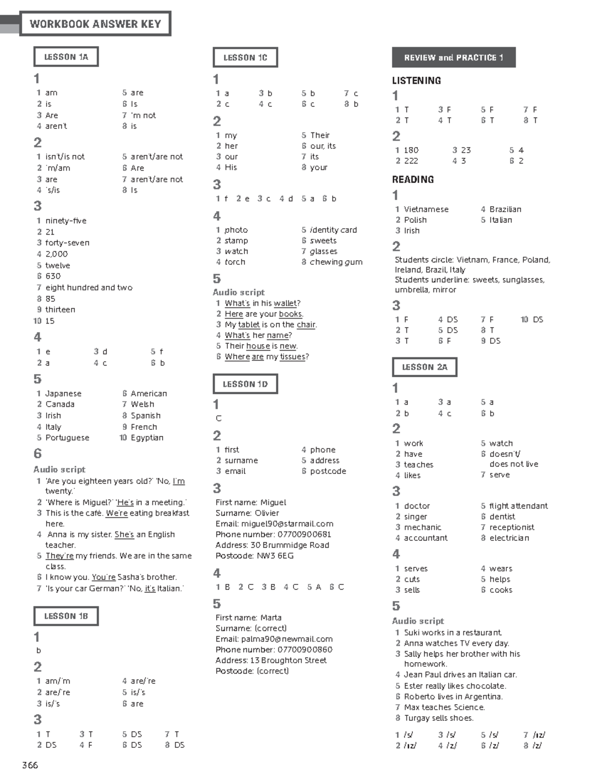 Personal BEST A2 - WB Answer KEY - LESSON 1A 1 1 Am 2 Is 3 Are 4 Aren’t ...