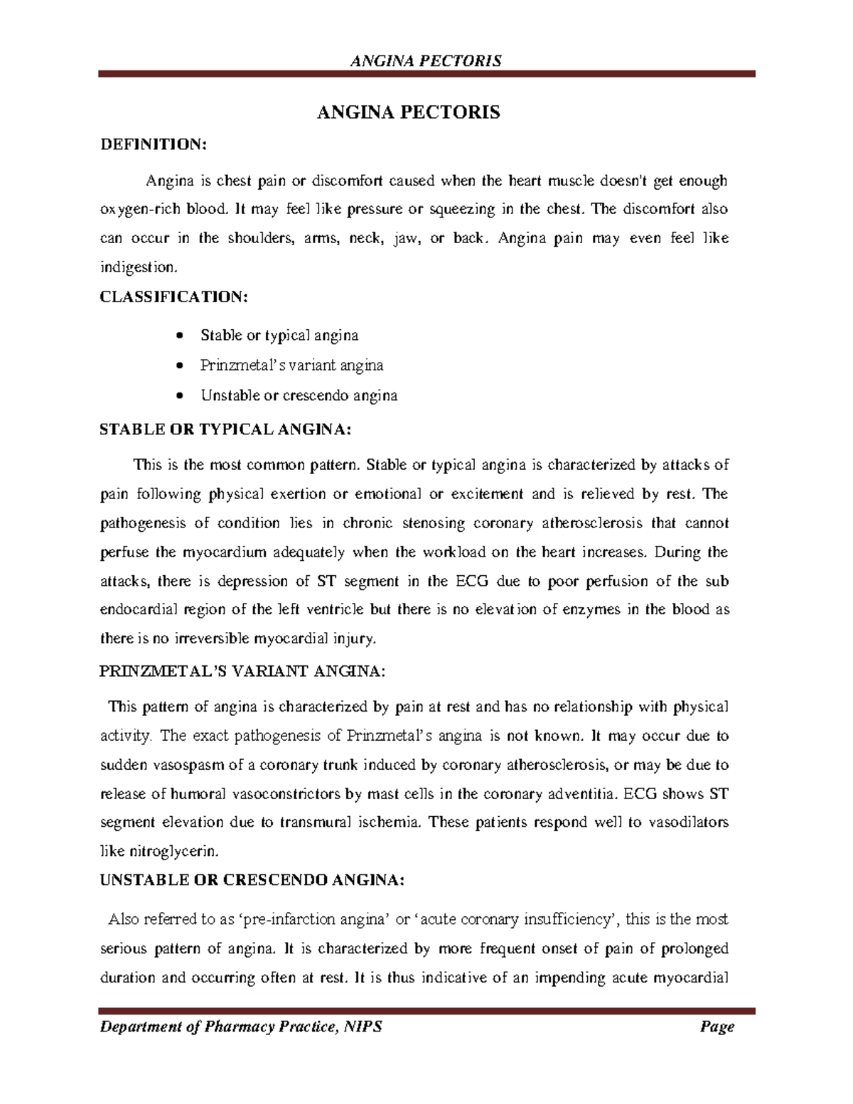 Angina Pectoris Final Therapy1 ANGINA PECTORIS DEFINITION Angina