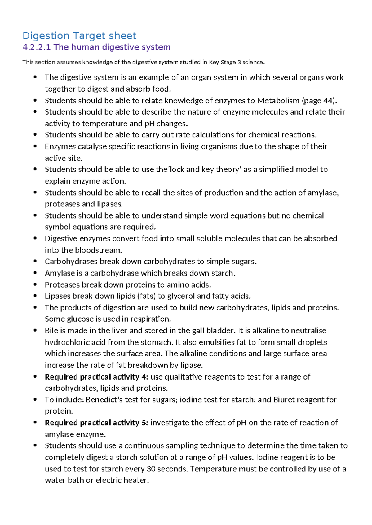 Digestion Target Sheet New Digestion Target Sheet 4 2 2 The Human