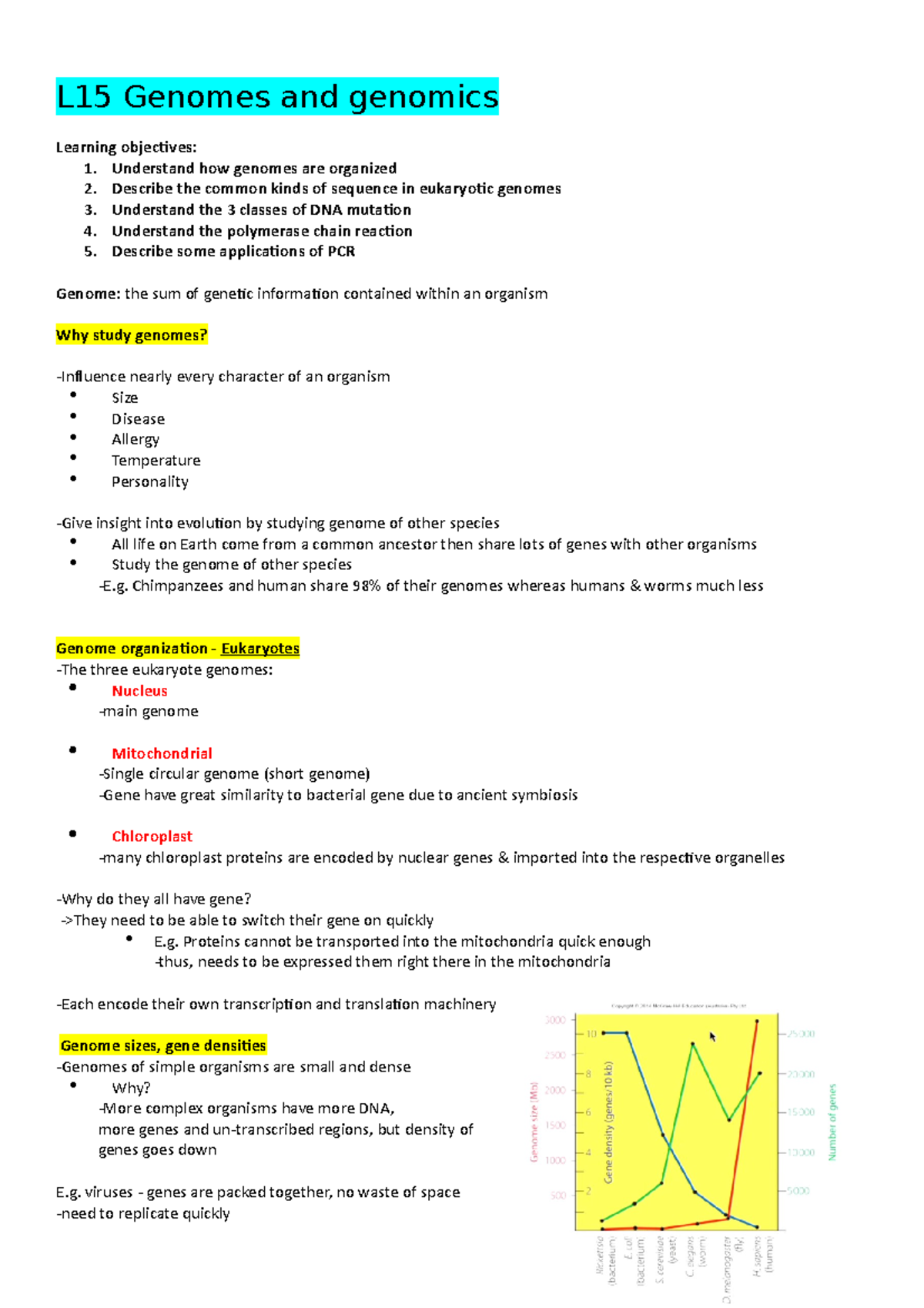 Complete BIOL1006 Notes L13-25 - L15 Genomes And Genomics Learning ...