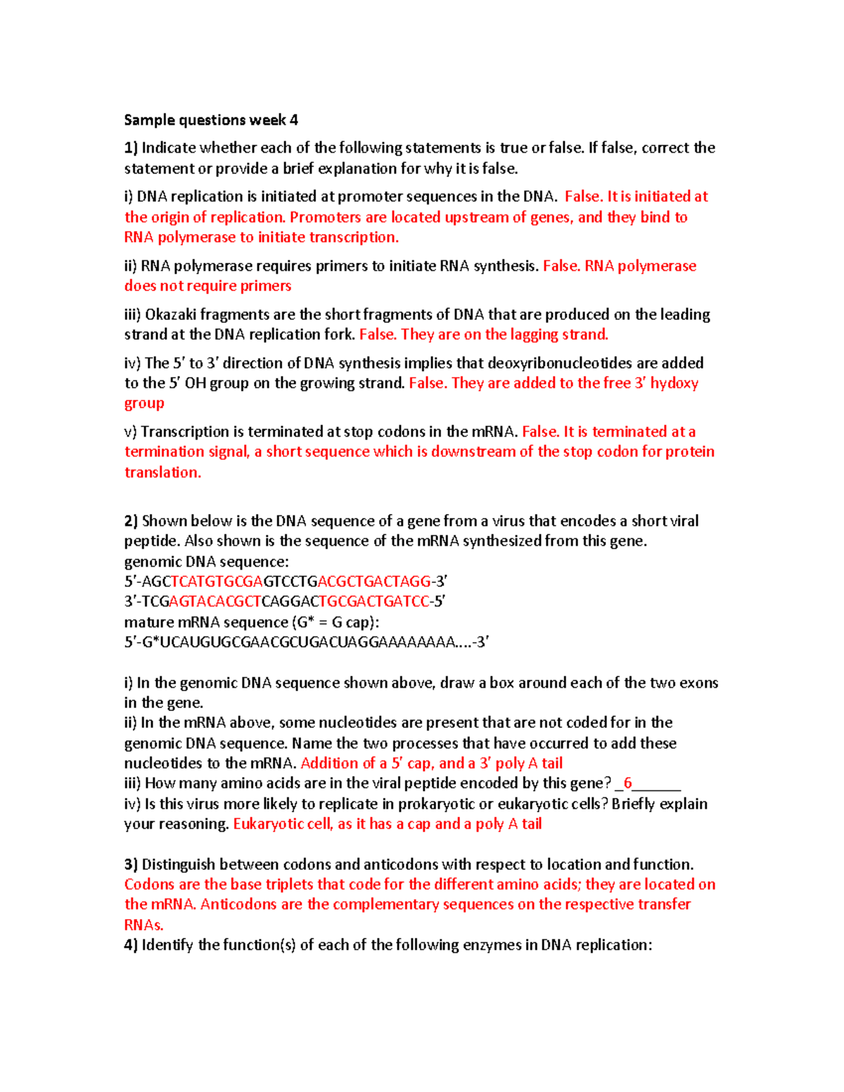 Week 4 Sample Questions - Sample questions week 4 Indicate whether each ...