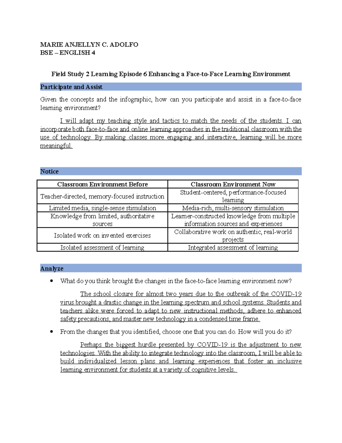 Field Study 2 Episode 6 MARIE ANJELLYN C. ADOLFO BSE ENGLISH 4