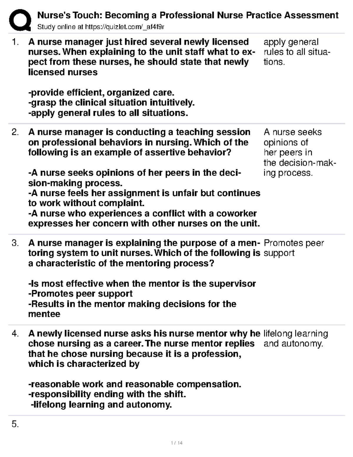 a Professional Nurse Practice Assessment Study online at