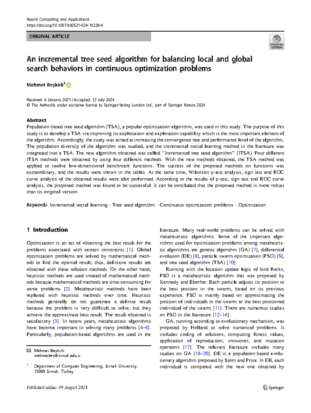 An incremental tree seed algorithm for balancing local and global ...