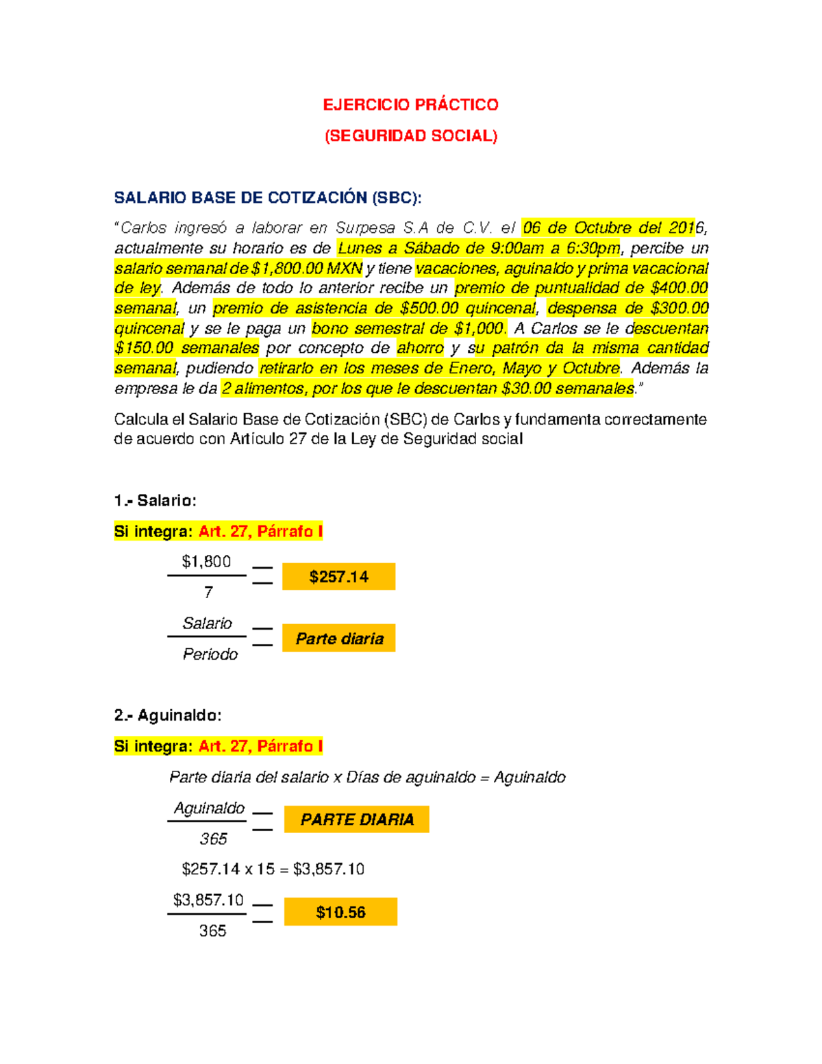 Ejercicio Práctico - Apuntes 1 y 2 - EJERCICIO PRÁCTICO (SEGURIDAD SOCIAL) SALARIO  BASE DE - Studocu