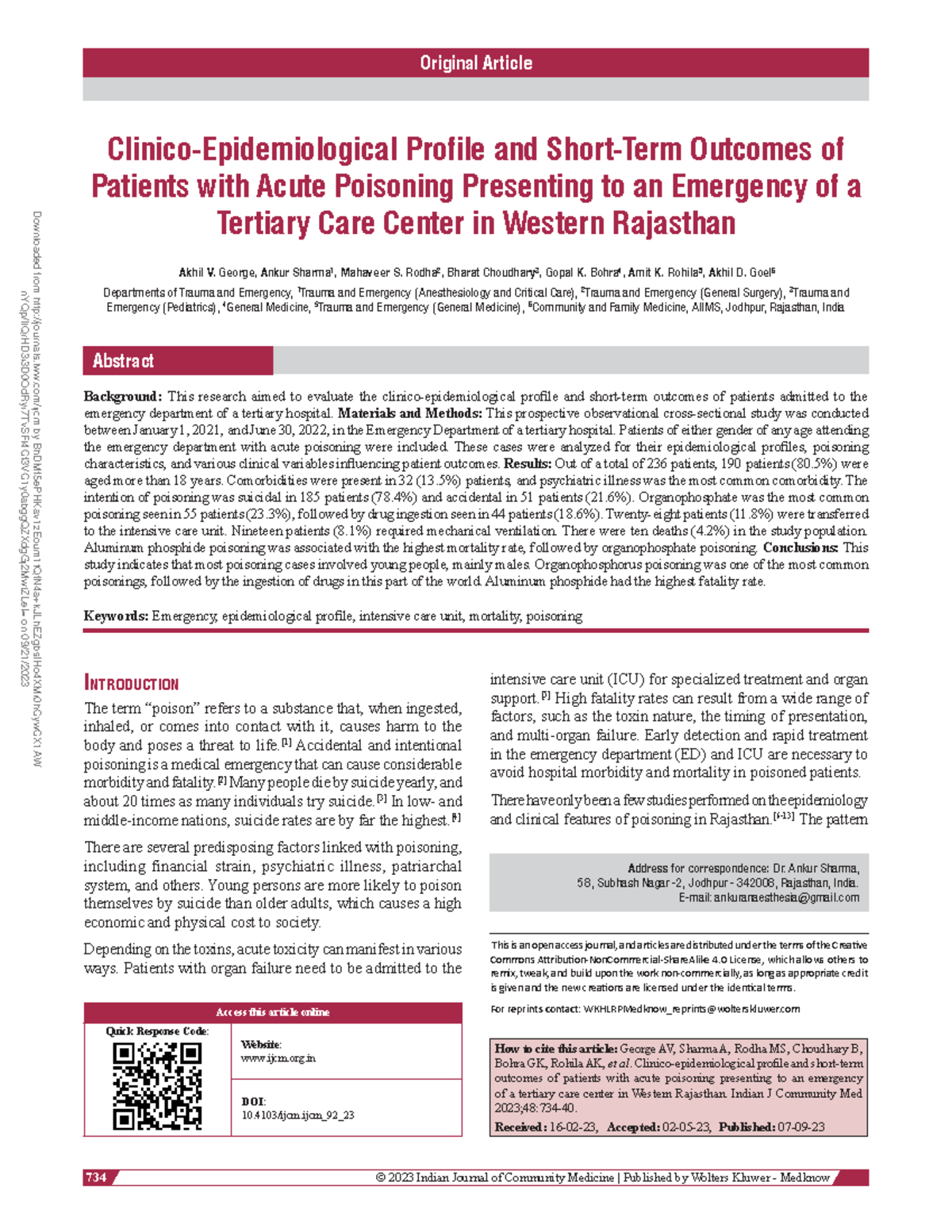 Epidemiologicalstudy 734 © 2023 Indian Journal of Community Medicine