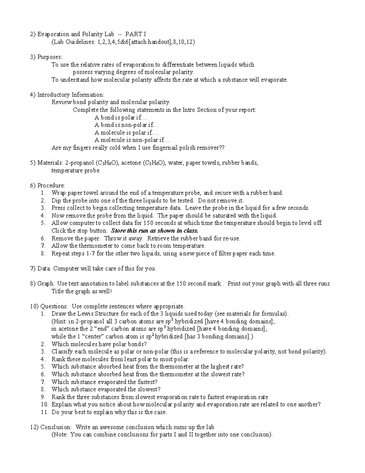 Evaporation Polarity Lab HC - Evaporation and Polarity Lab - PART I ...