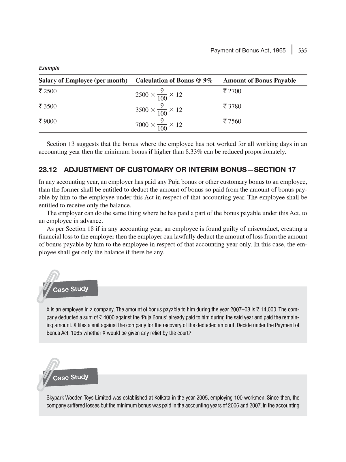 Zlib - N/a - Payment Of Bonus Act, 1965 535 Example Salary Of Employee ...