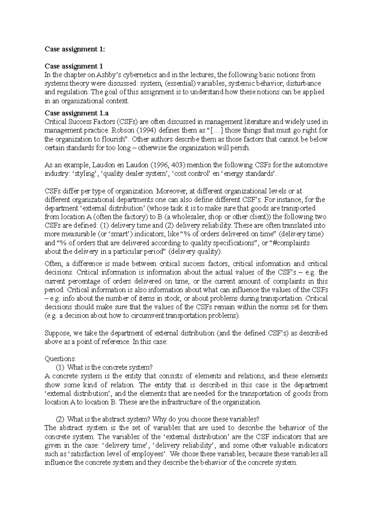 Case assignment 1 sufficient Systeem theorie Radboud Universiteit