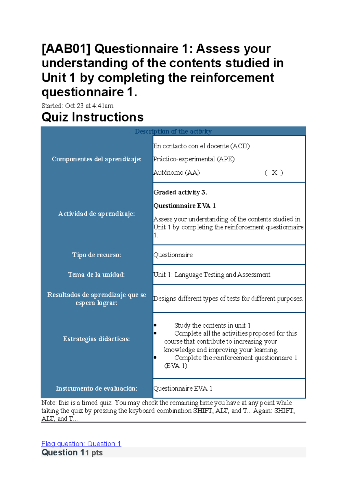 Language test 1 - [AAB01] Questionnaire 1: Assess your understanding of ...