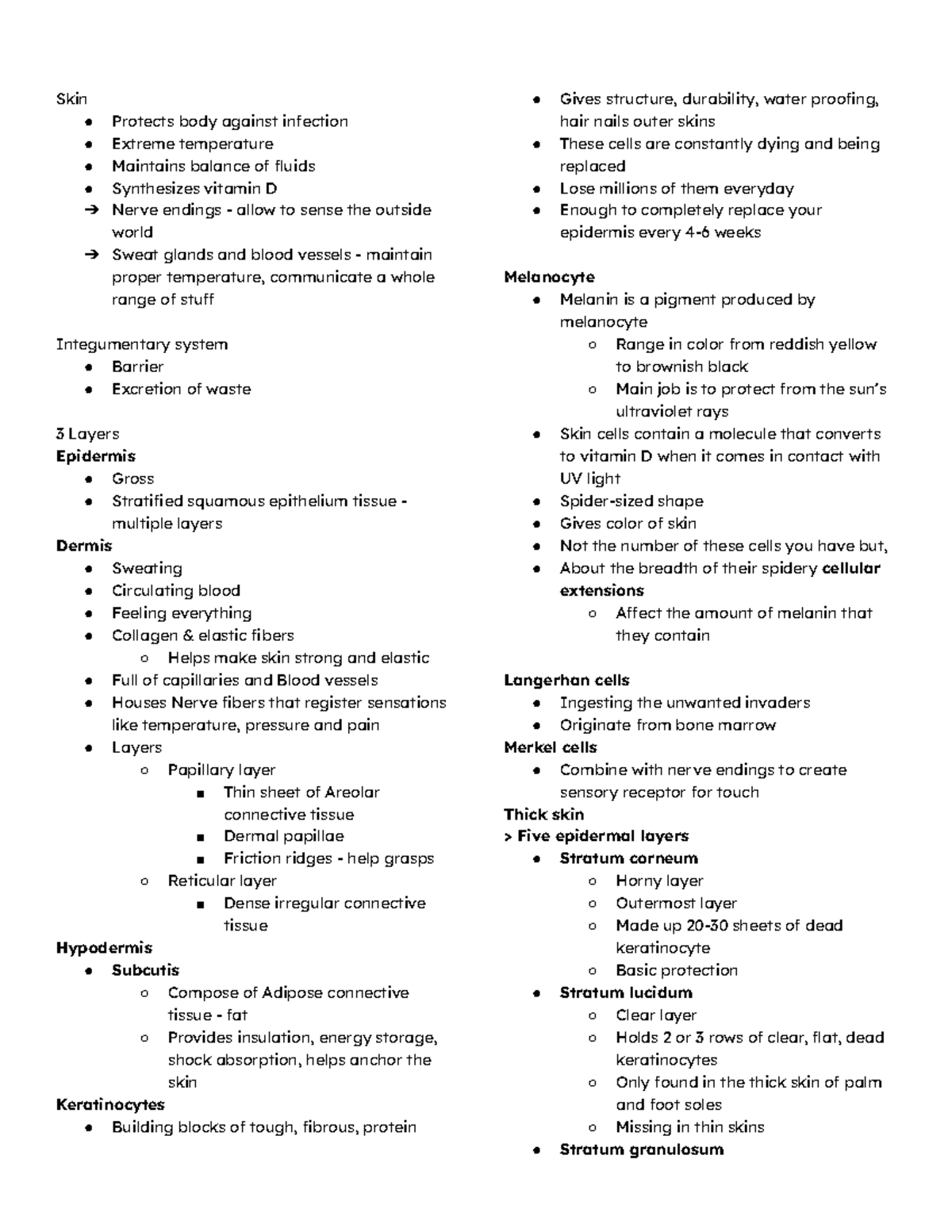 Integumentary Notes - Skin Protects body against infection Extreme ...