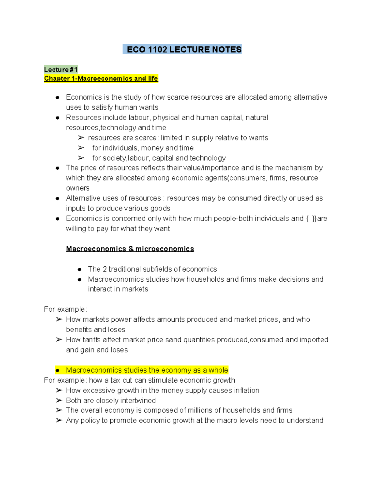 ECO1102 Lecture Notes Marc prud'homme ECO 1102 LECTURE NOTES